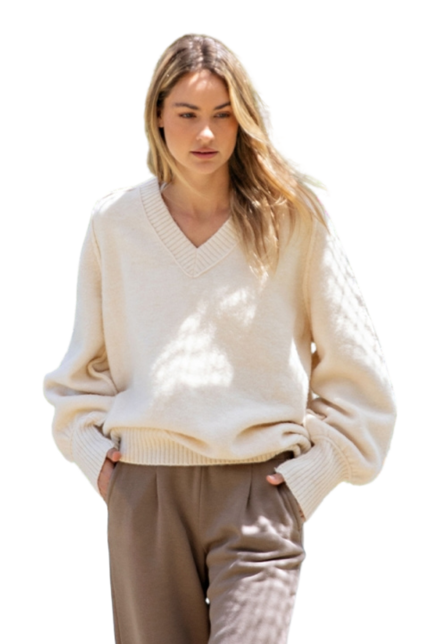 Basic Oversized Knit V Neck Sweater