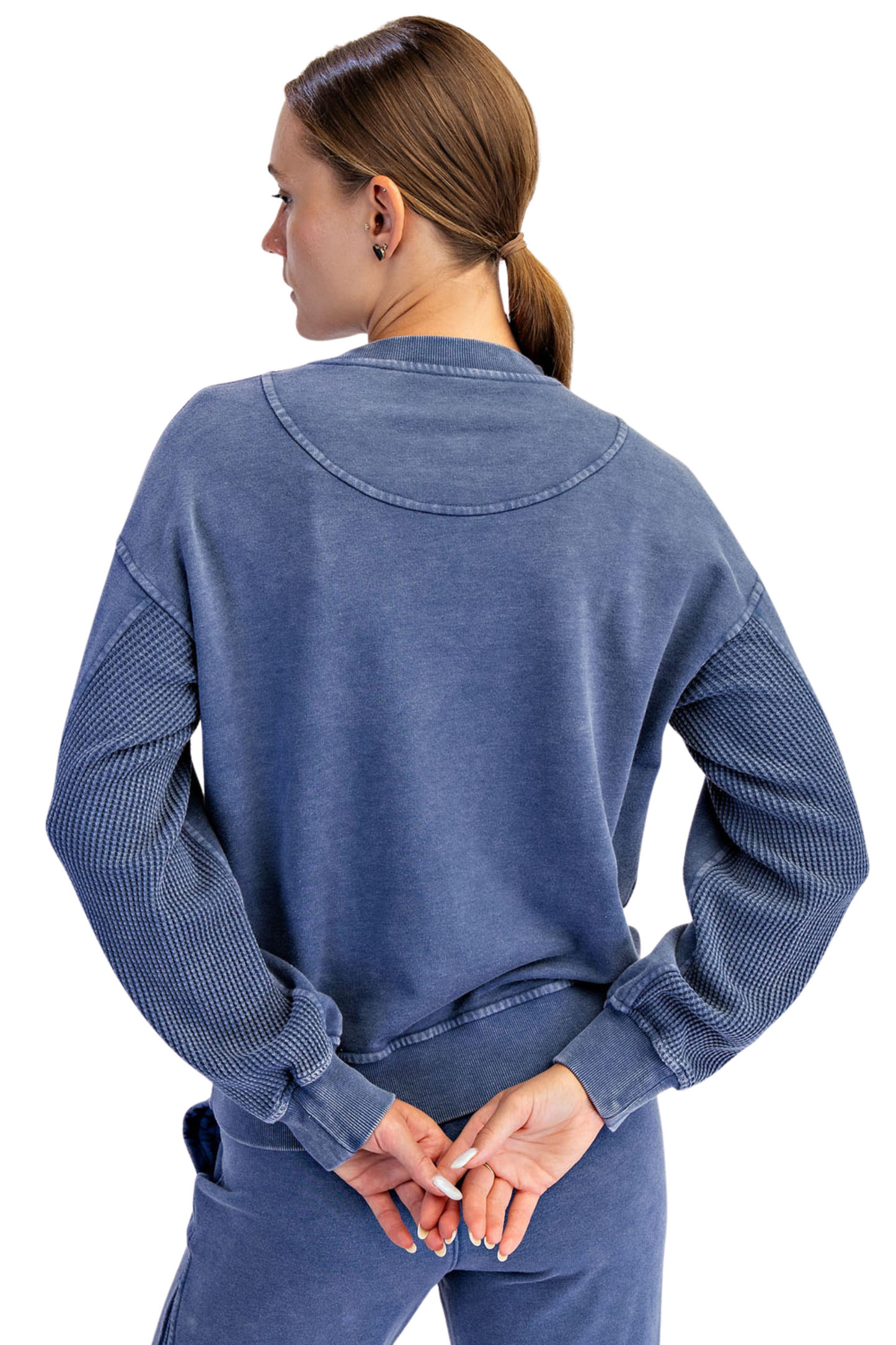 Mineral Washed Mixed Texture Pullover