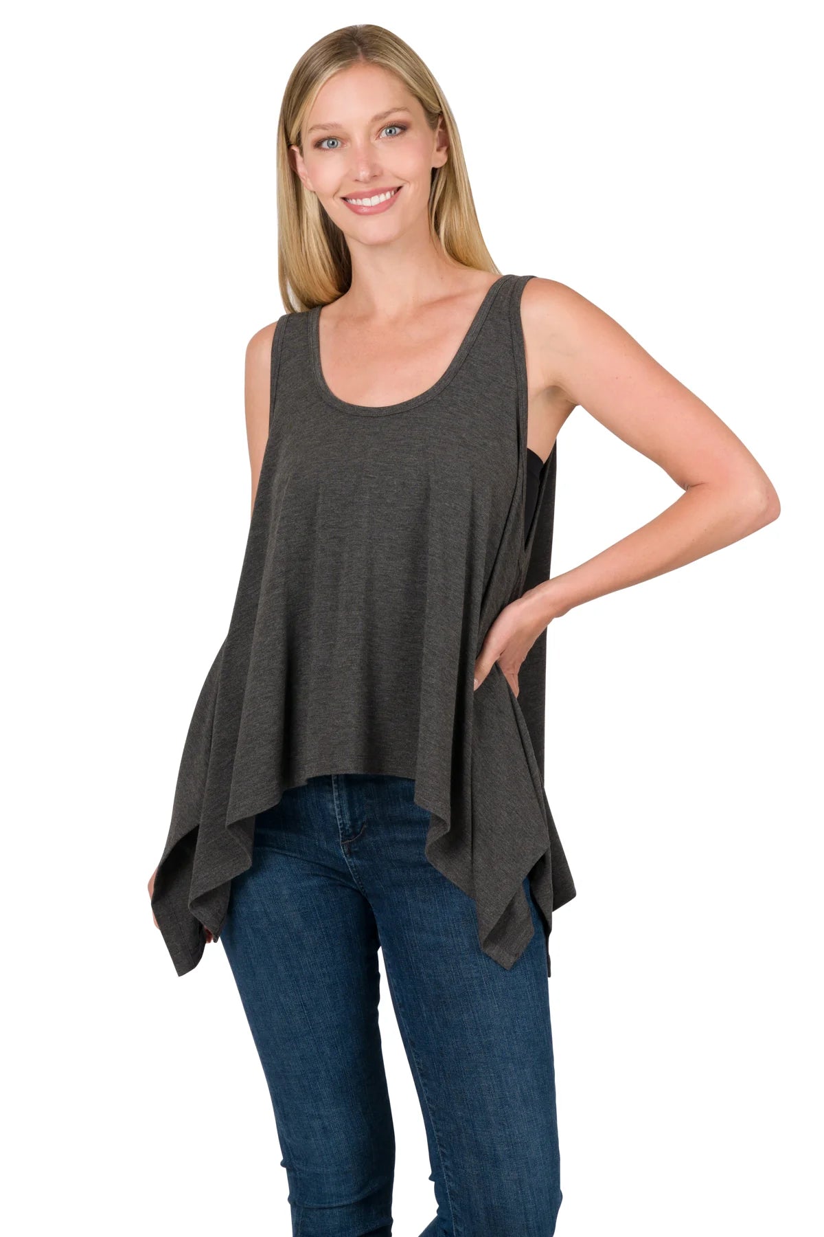 Oversized Shark Bite Hem Tank Top