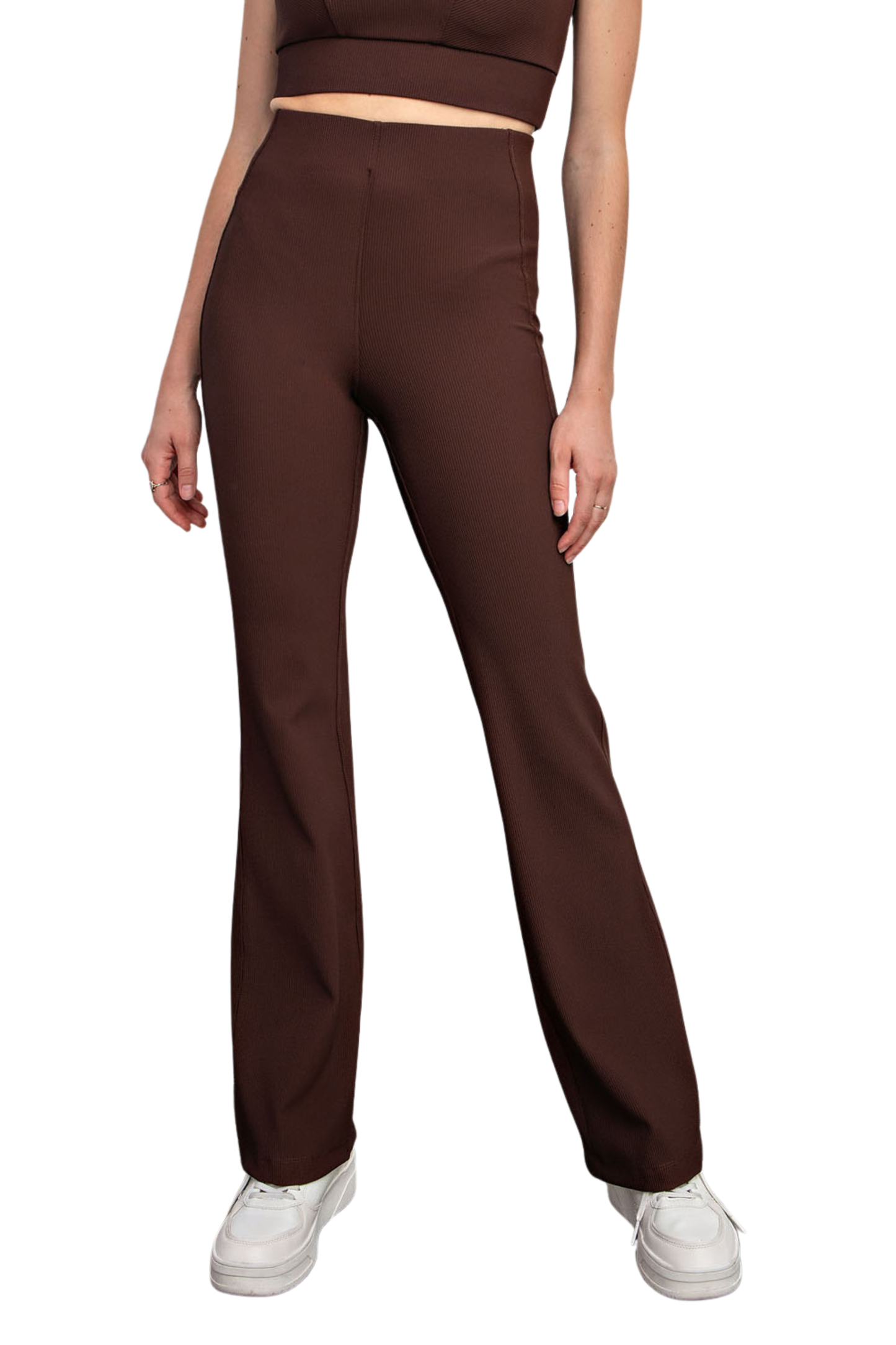 (Medium) Nylon Rib Flare Stretchy Pants