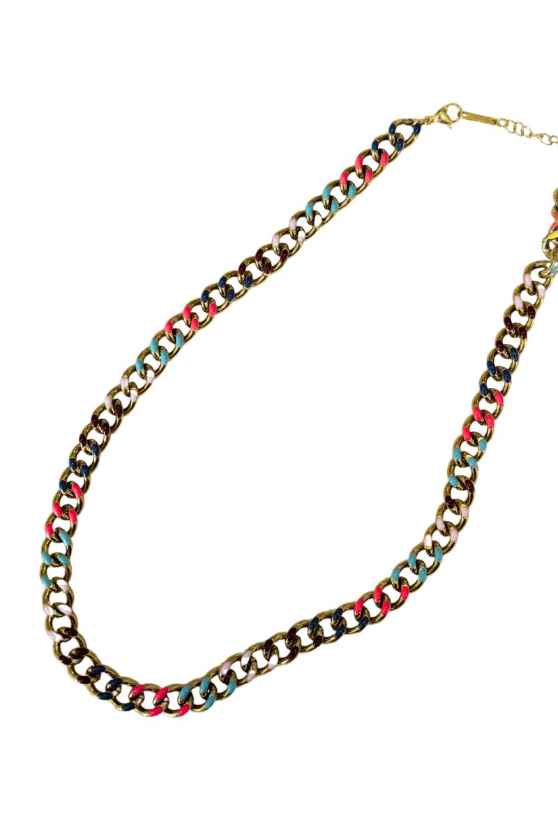 Chunky Chain Necklace with Multicolor Links