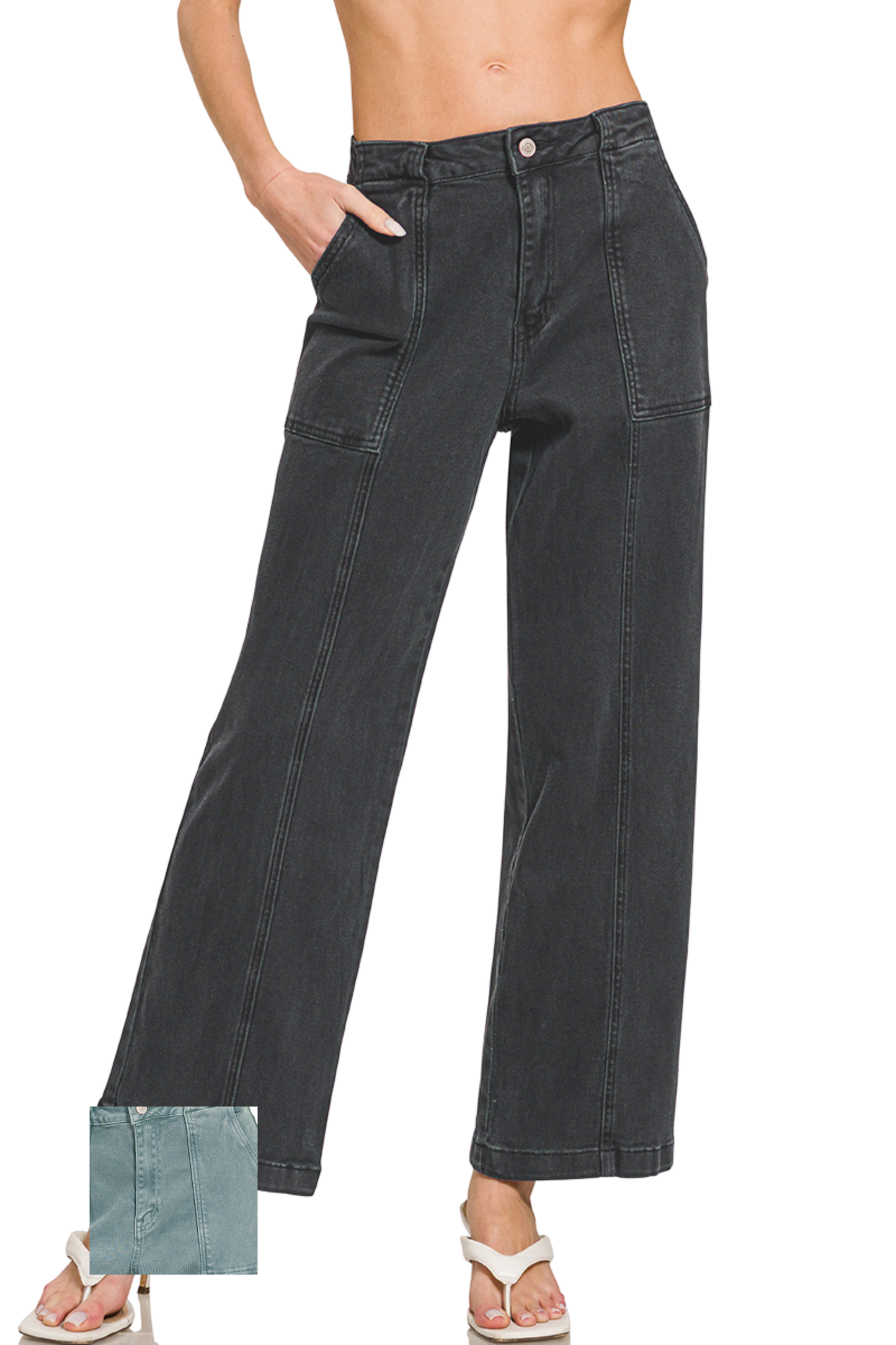 Straight Leg Utility Style Denim Pants