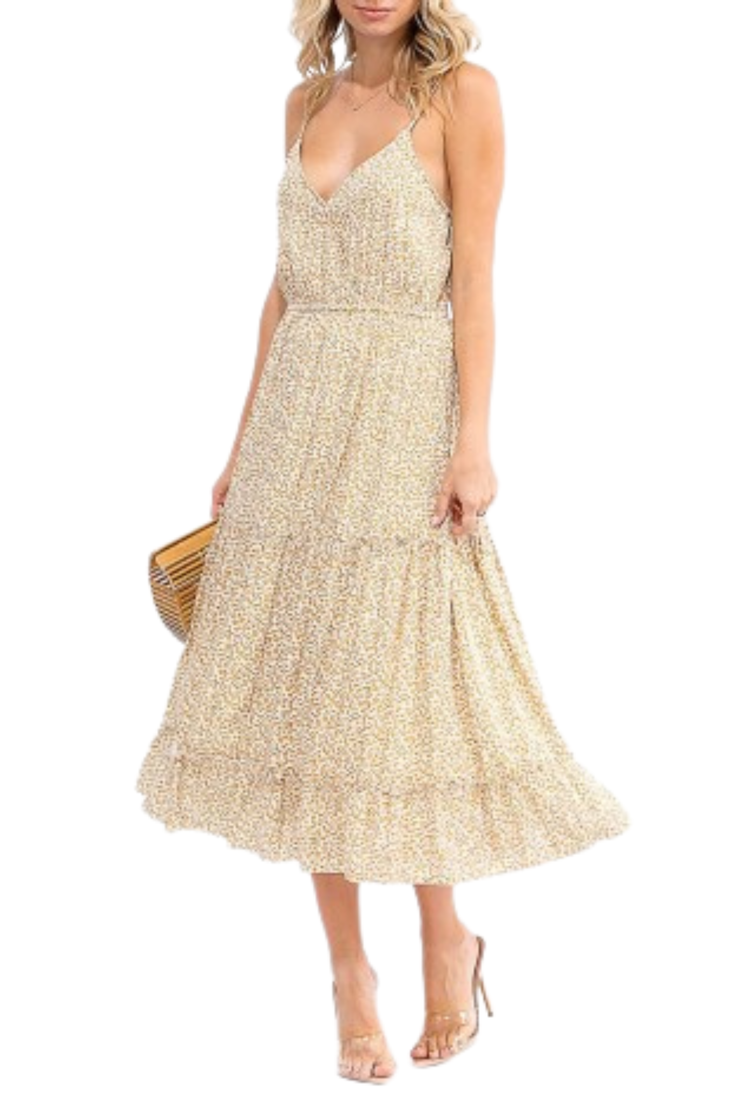 Floral Print Elastic Waist Tiered Midi Dress