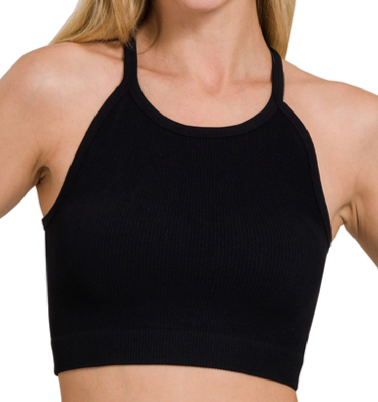 Ribbed High Neck Cami Bralette