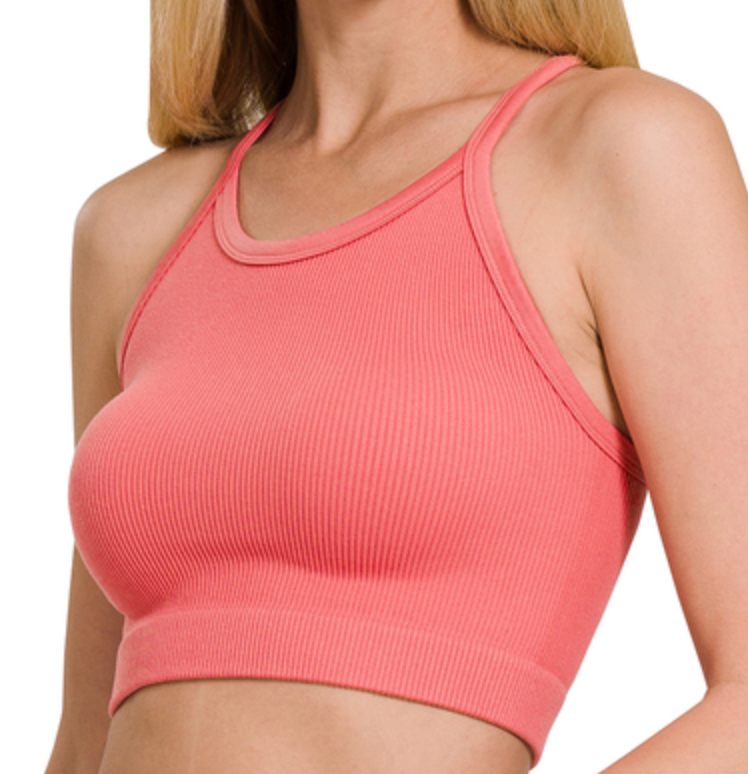 Ribbed High Neck Cami Bralette