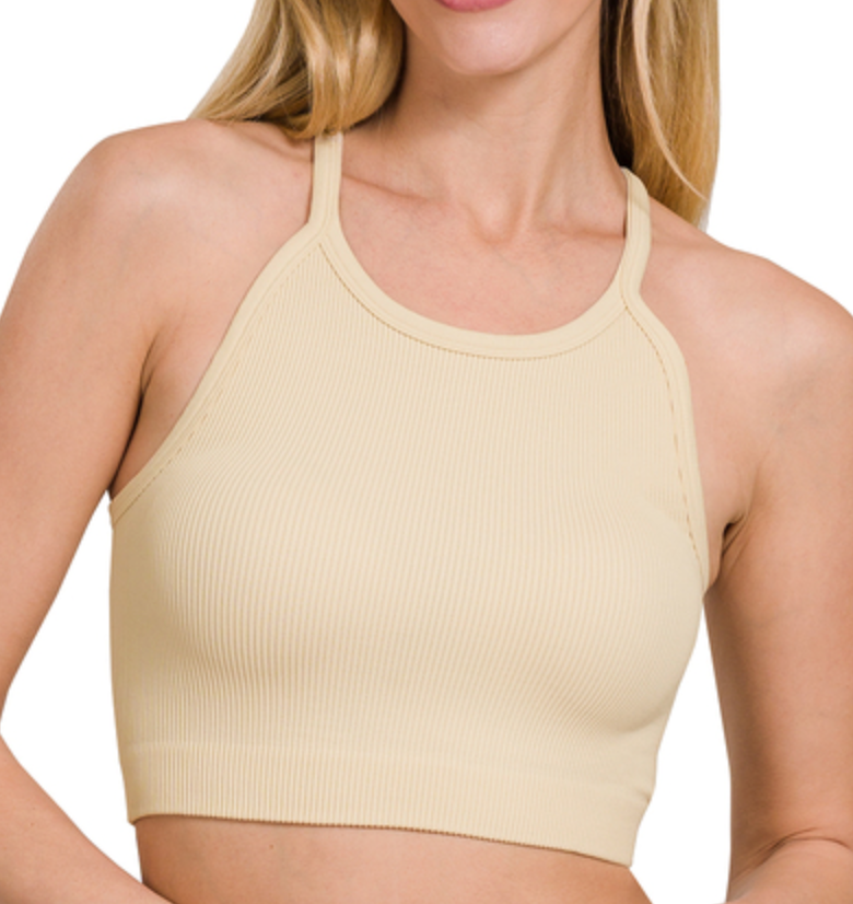 Ribbed High Neck Cami Bralette