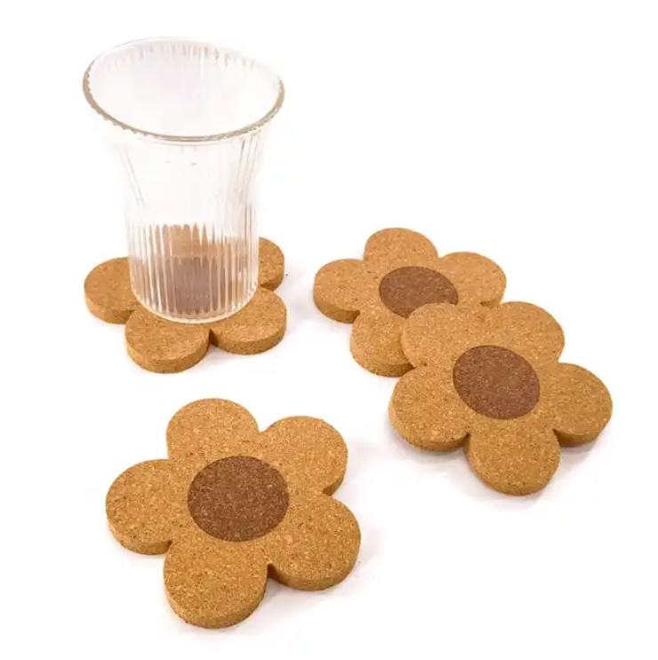 Set of 5 Groovy Flower Cork Coasters