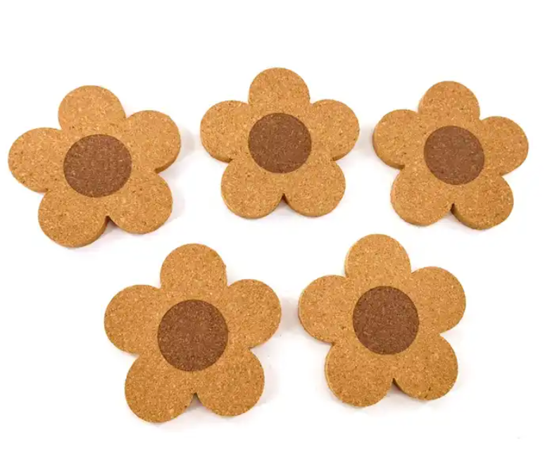 Set of 5 Groovy Flower Cork Coasters