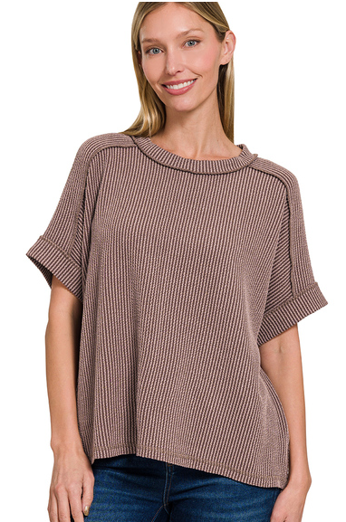 Cord Ribbed Short Sleeve Top