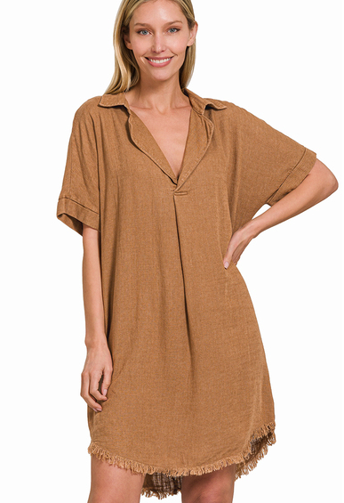 Linen Mix Collared Dress