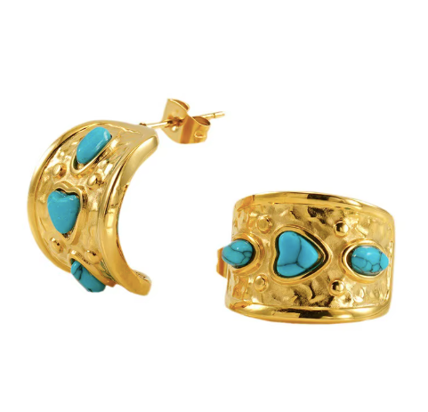 Heart Turquoise Chunky Hoops