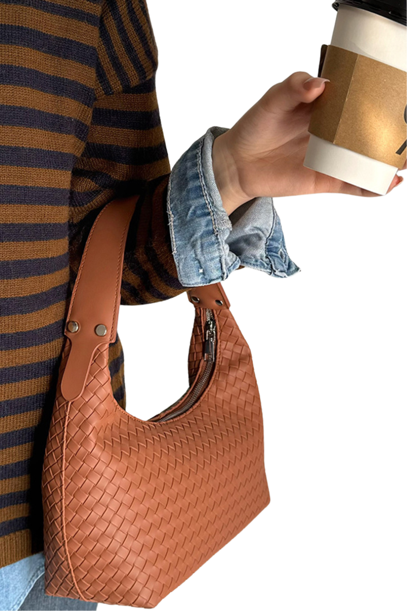 Vegan Leather Woven Shoulder Bag