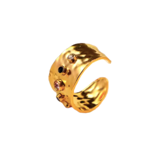 Multi Gem Stainless Steel Statement Ring