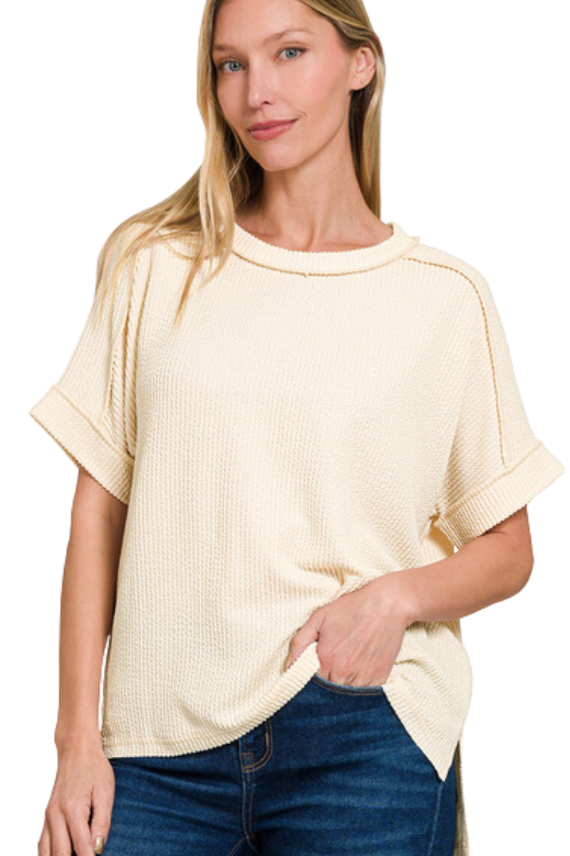 Cord Ribbed Short Sleeve Top