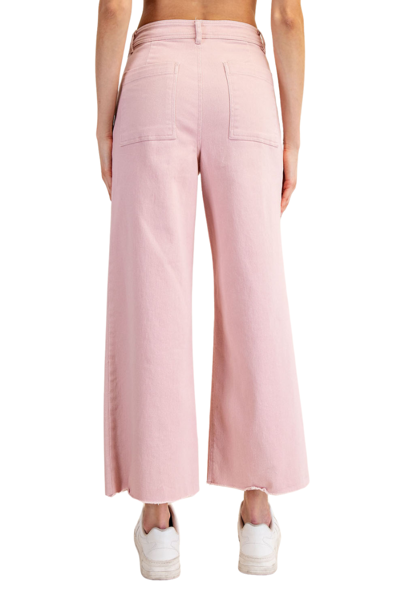 Cotton Twill Wide Leg Ankle Pant