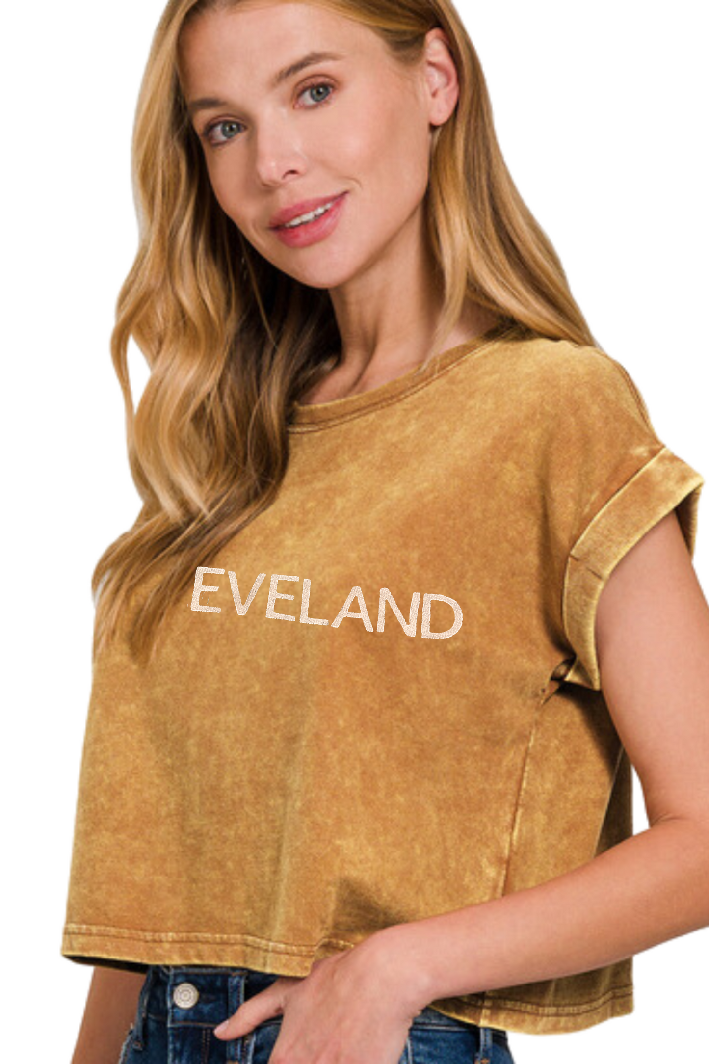 Cleveland Hand Stamped Acid Washed Crop T