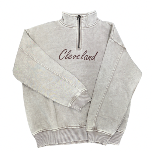 Script Cleveland Hand Stamped Quarter Zip Pullover