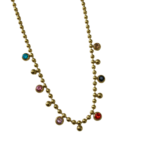 Stainless Steel Multi Charm Beaded Chain Necklace