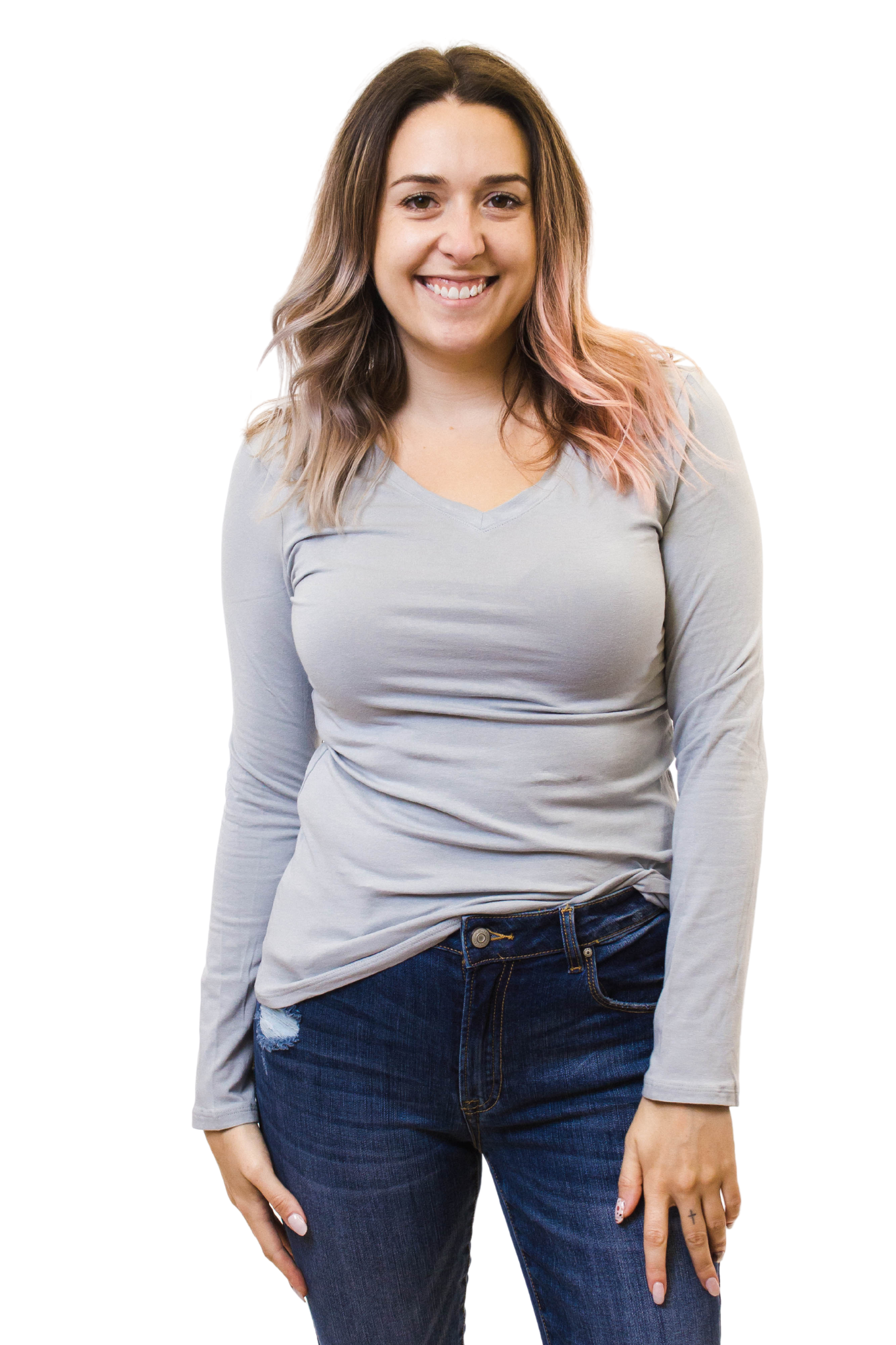 Cotton Slim Fit V-Neck Long Sleeve