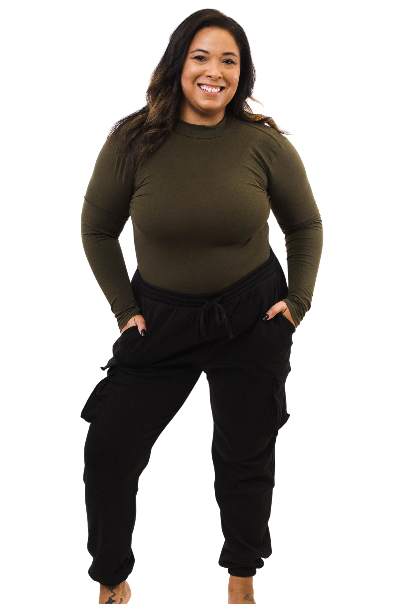 (Large) Cotton Slim Fit Mock Neck Long Sleeve