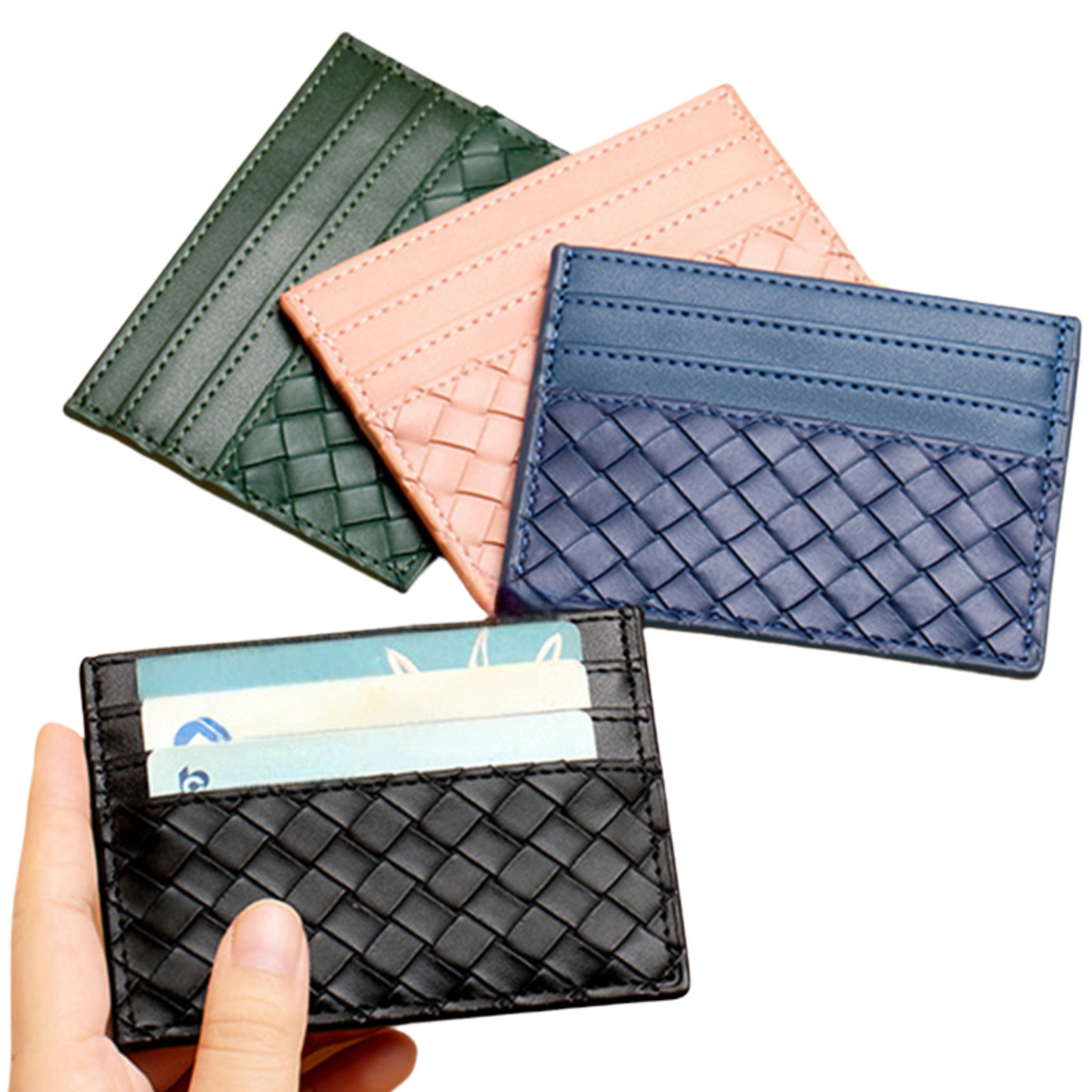 Vegan Leather Woven Card Holder