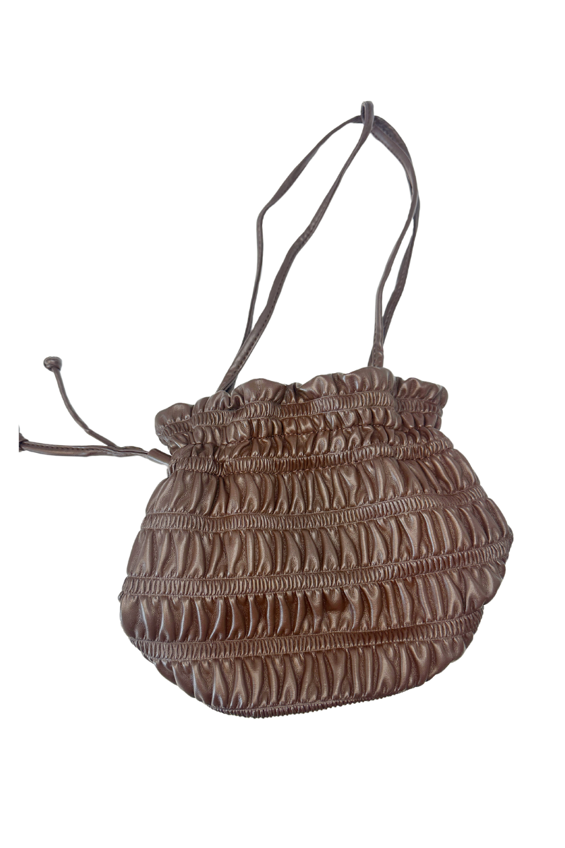 Wicker Look Faux Leather Bucket Bag