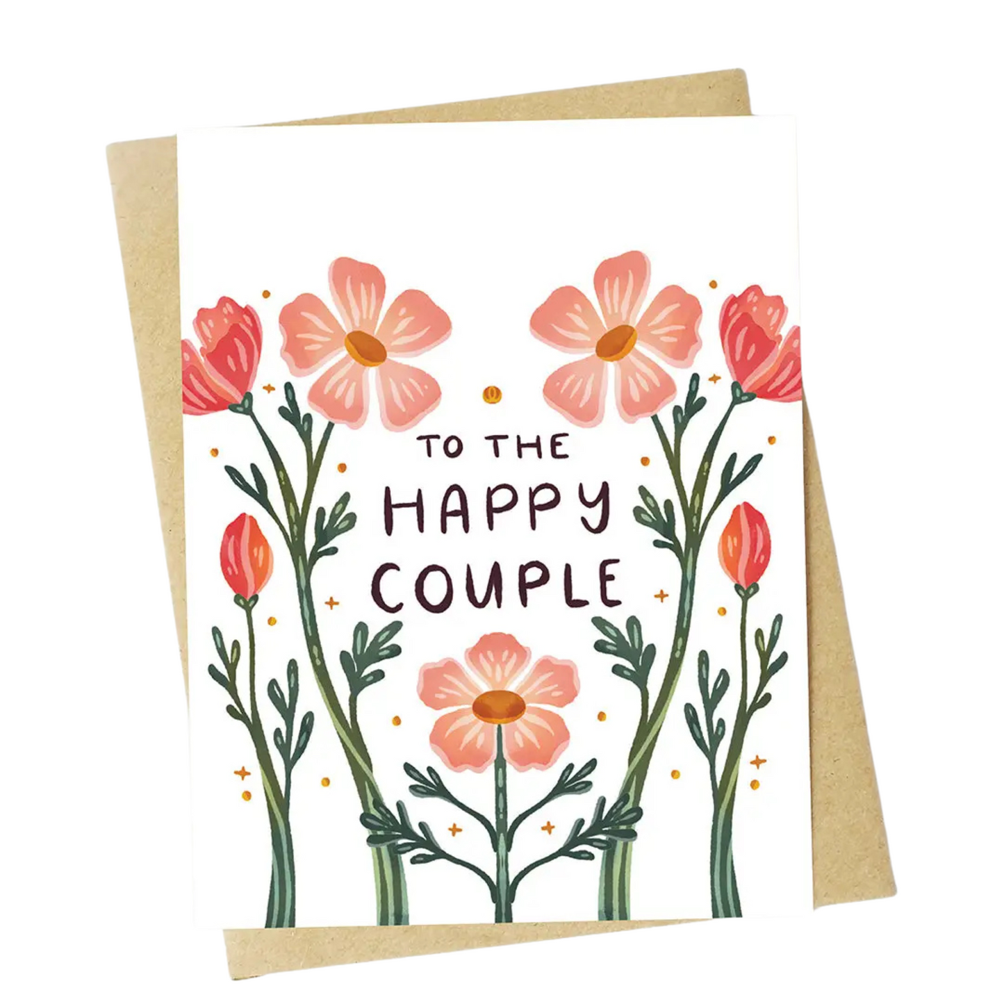 To The Happy Couple Orange & Pink Florals Greeting Card