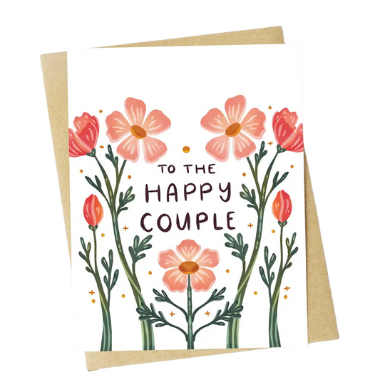 To The Happy Couple Orange & Pink Florals Greeting Card