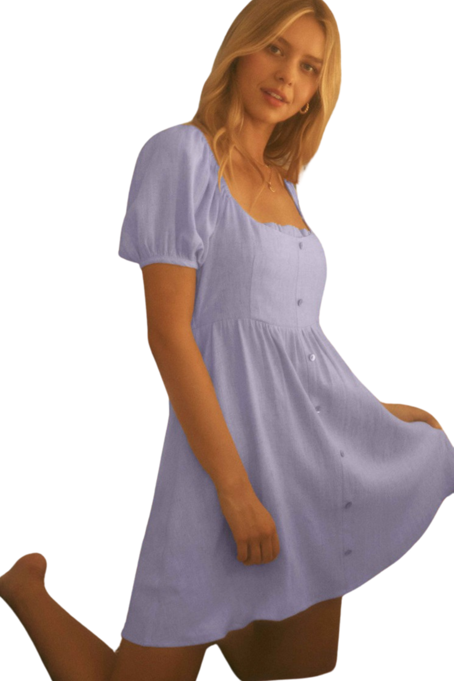 Short Sleeve Linen Mini Dress