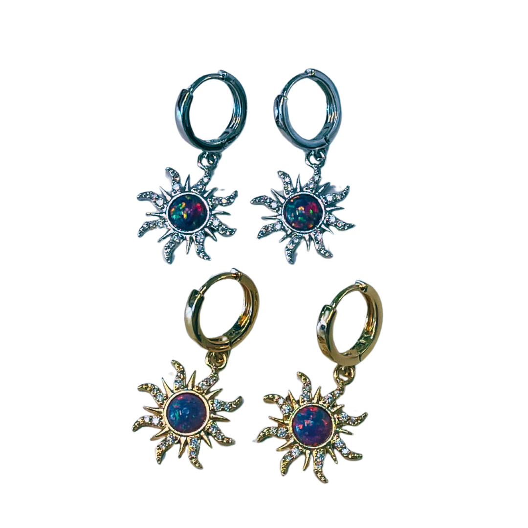 18K Gold Plated Opal & CZ Starburst Huggies