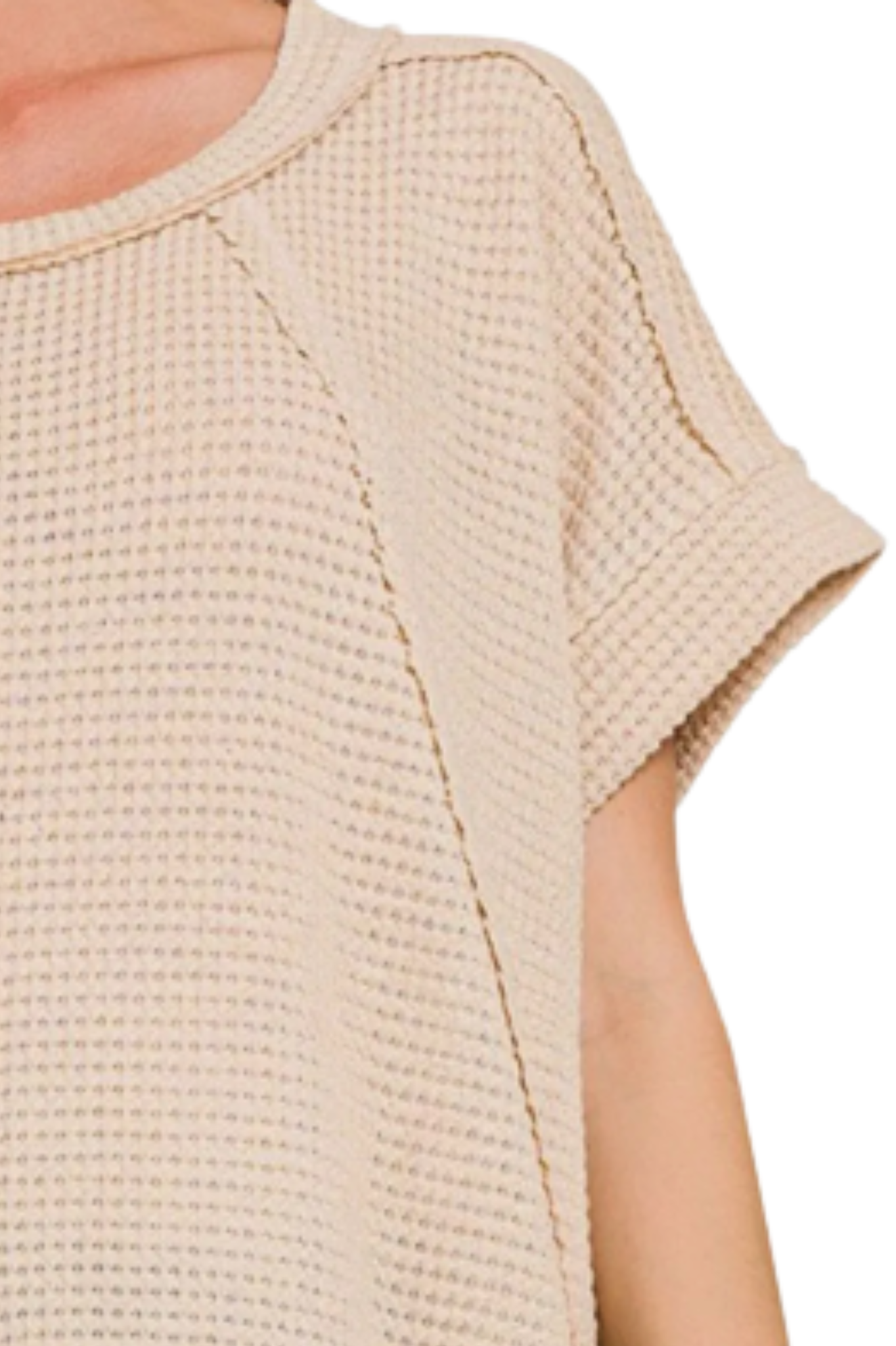 Relaxed Waffle Knit Tee with Front Seams