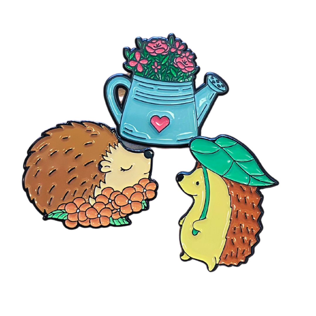 Gardening Hedgehogs Enamel Pin Set