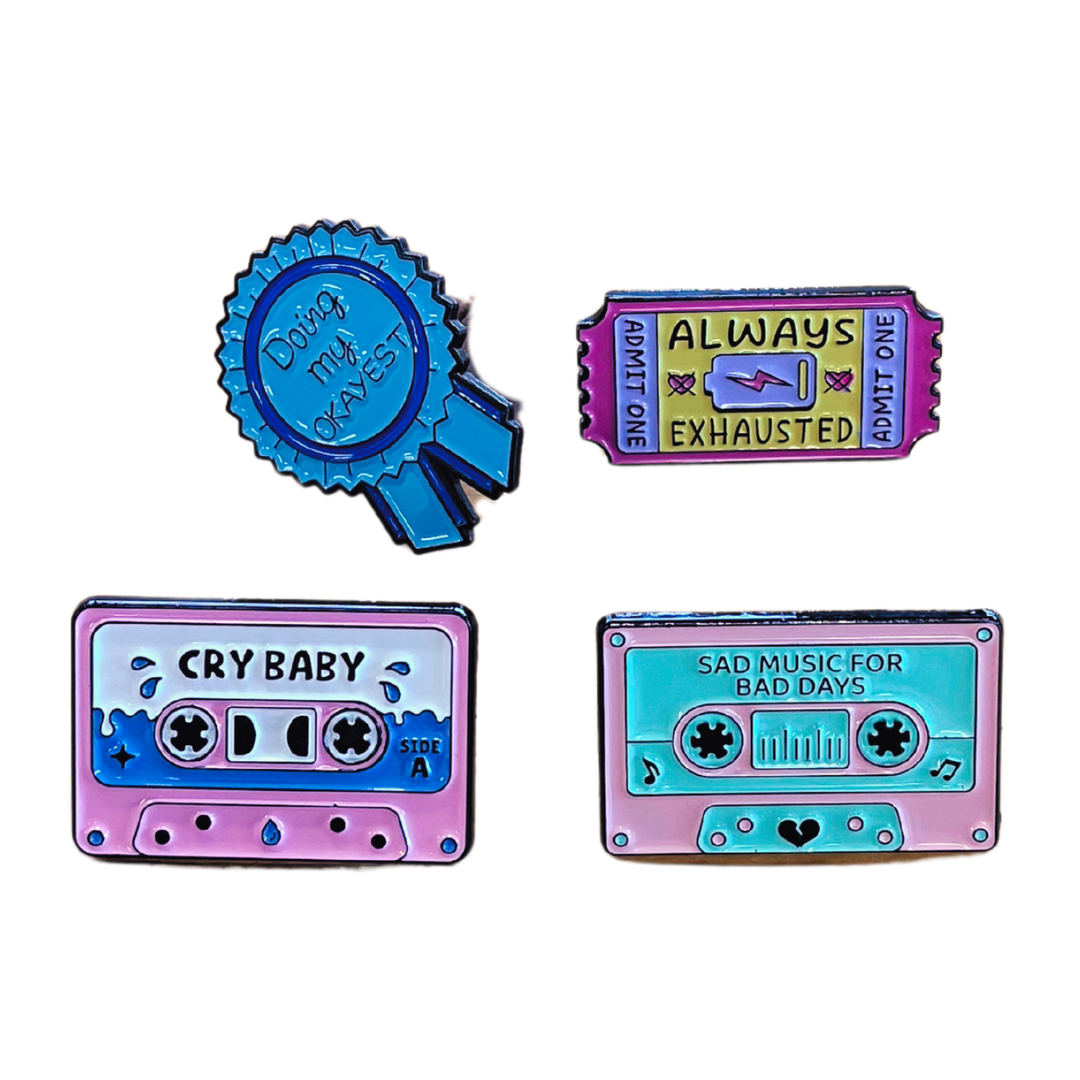 Tired and Sad Enamel Pin Set