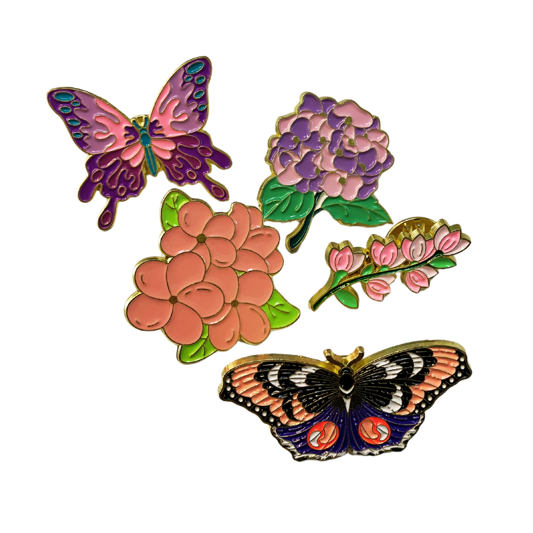 Purple & Pink Garden Enamel Pin Set
