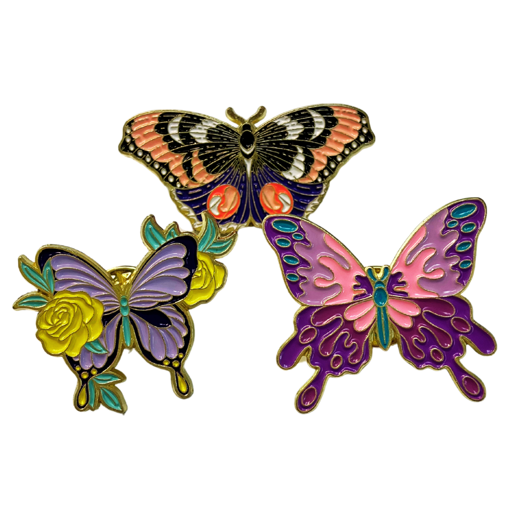 Pink & Purple Butterfly & Moth Enamel Pin Set