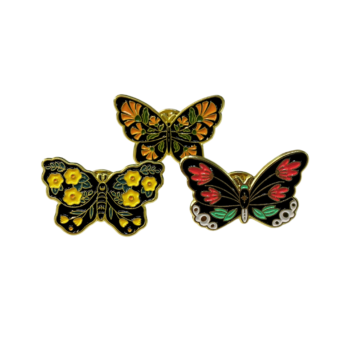 Folk Art Butterfly Enamel Pin Set