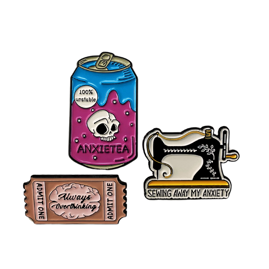 Sewing Away My Anxiety Enamel Pin Set