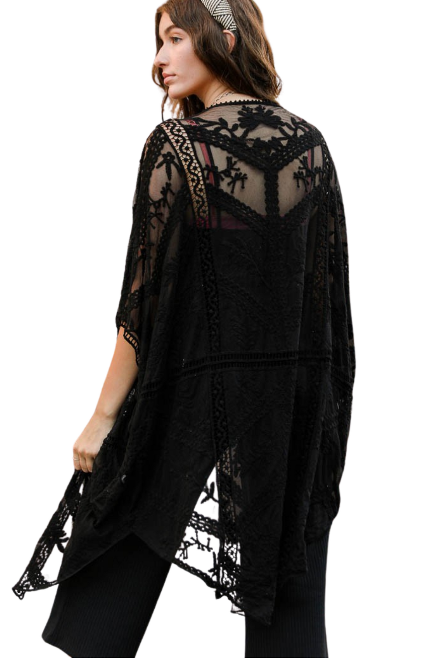 Floral Embroidered Mesh Kimono