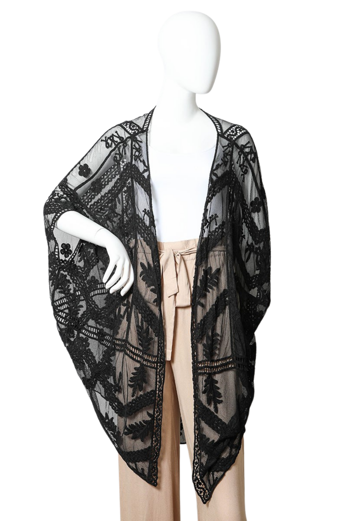 Floral Embroidered Mesh Kimono