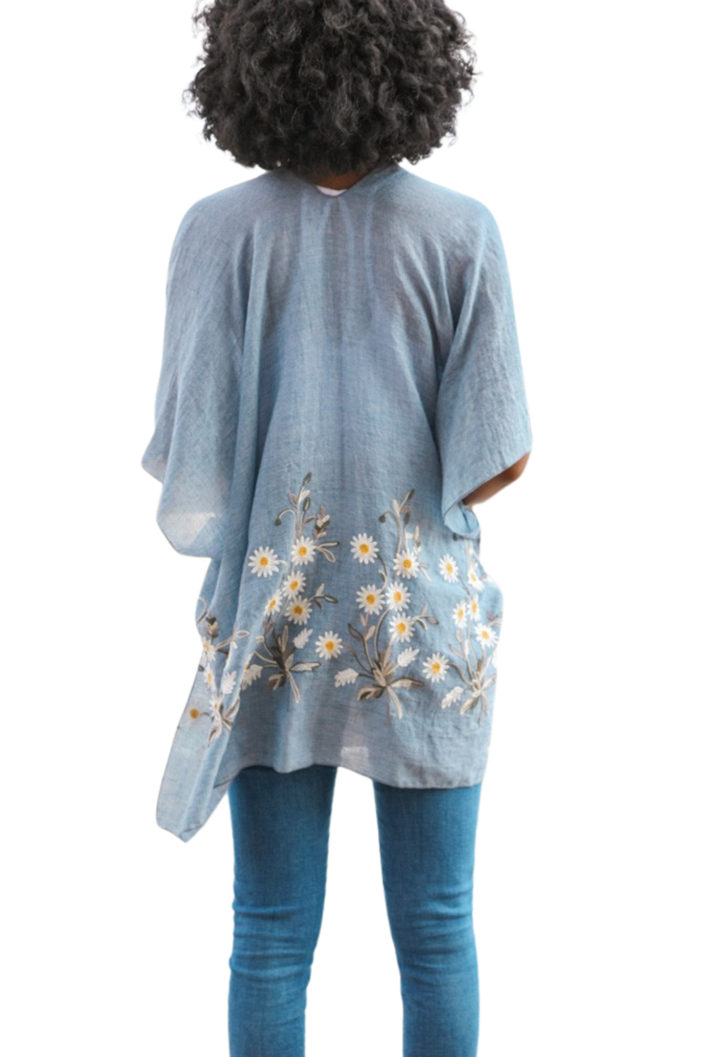 Daisy Embroidered Woven Kimono