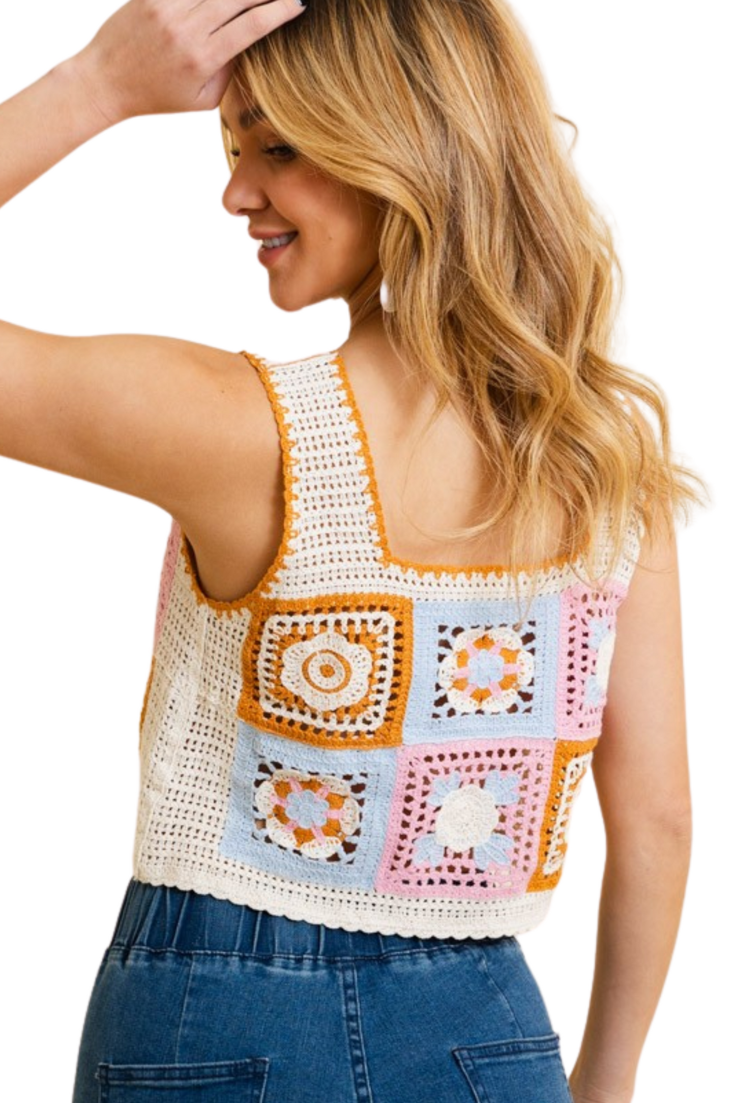 Crochet Patchwork Sleeveless Crop Top