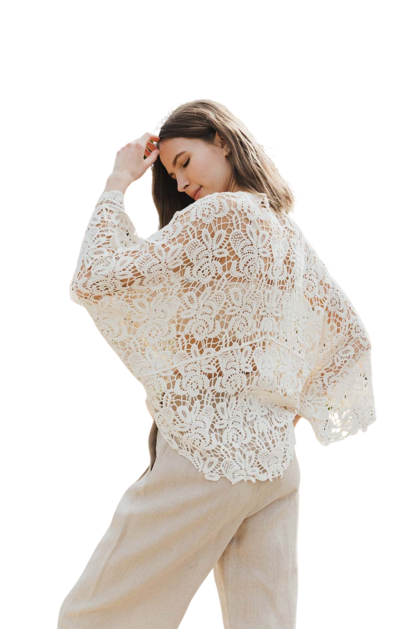 Sheer Front Tie Lace Kimono