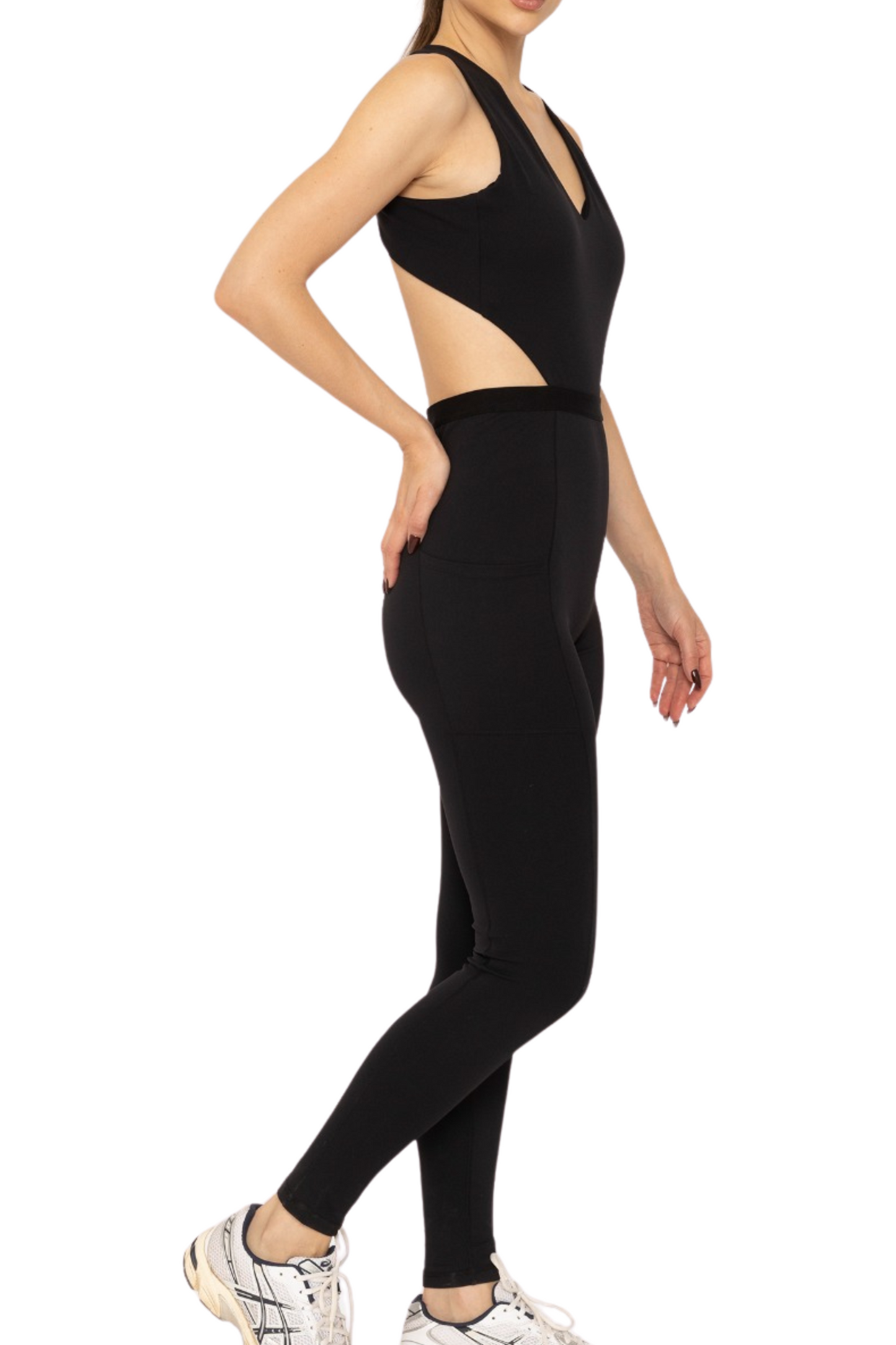 Cut Out V Neck Jumpsuit with Side Pockets