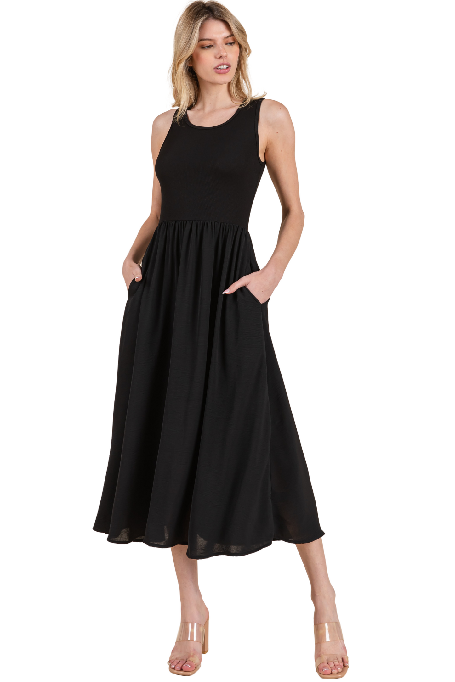(X-Large) Sleeveless Fit & Flare Midi Dress