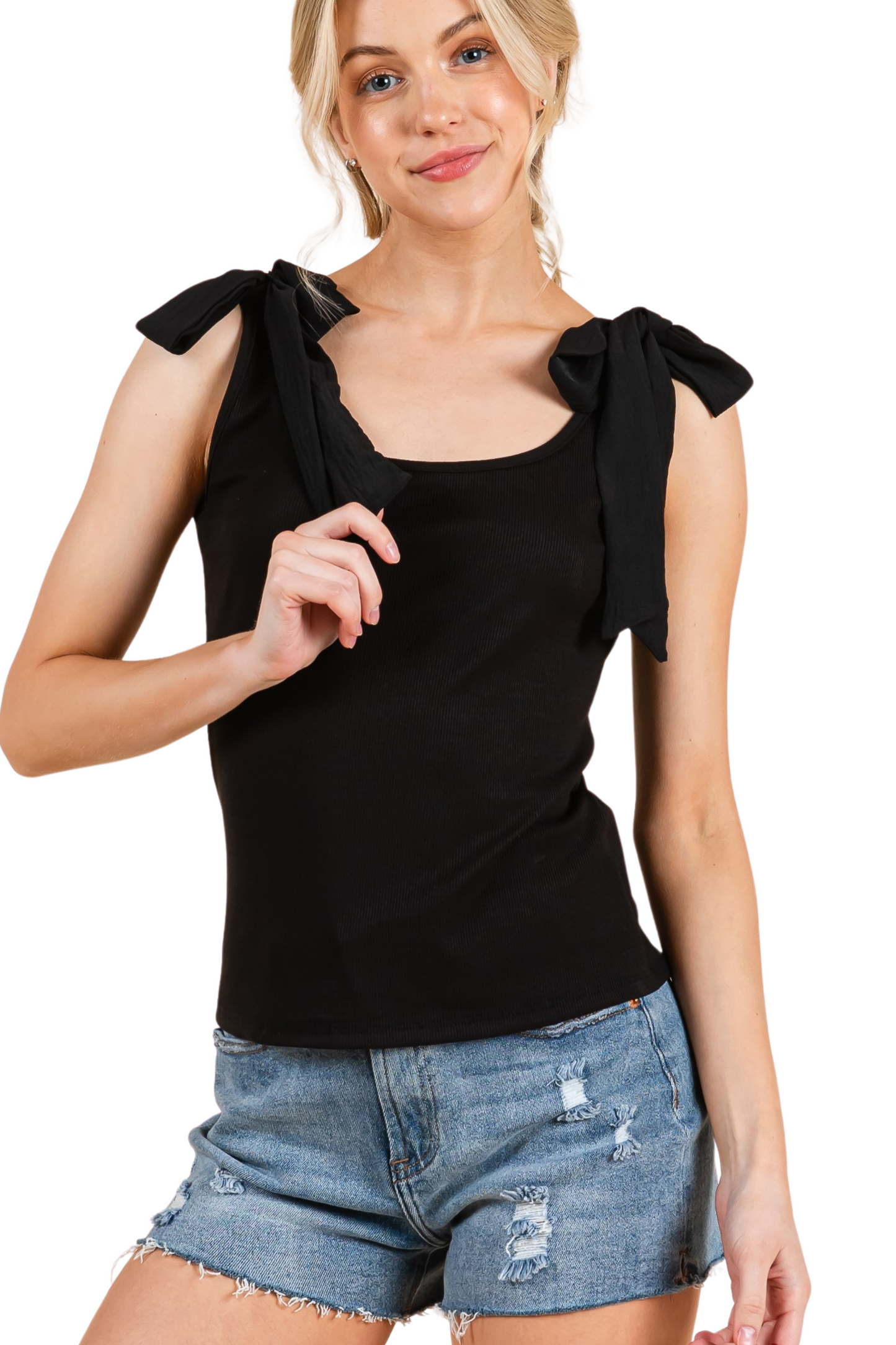Ribbed Tank withAdjustable Shoulder Ties