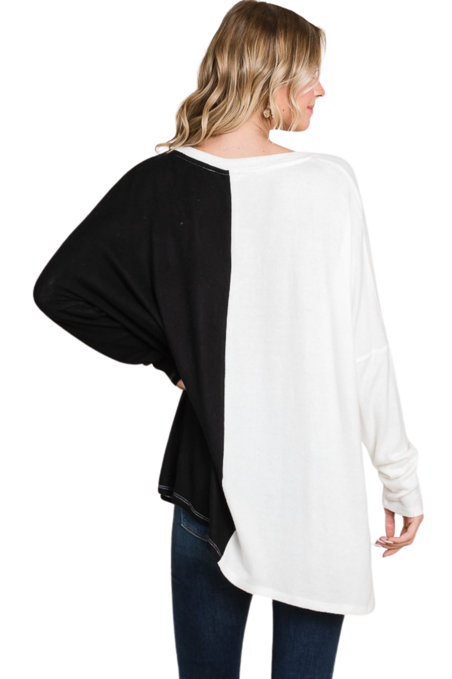 Color Block Oversized V-Neck Tunic