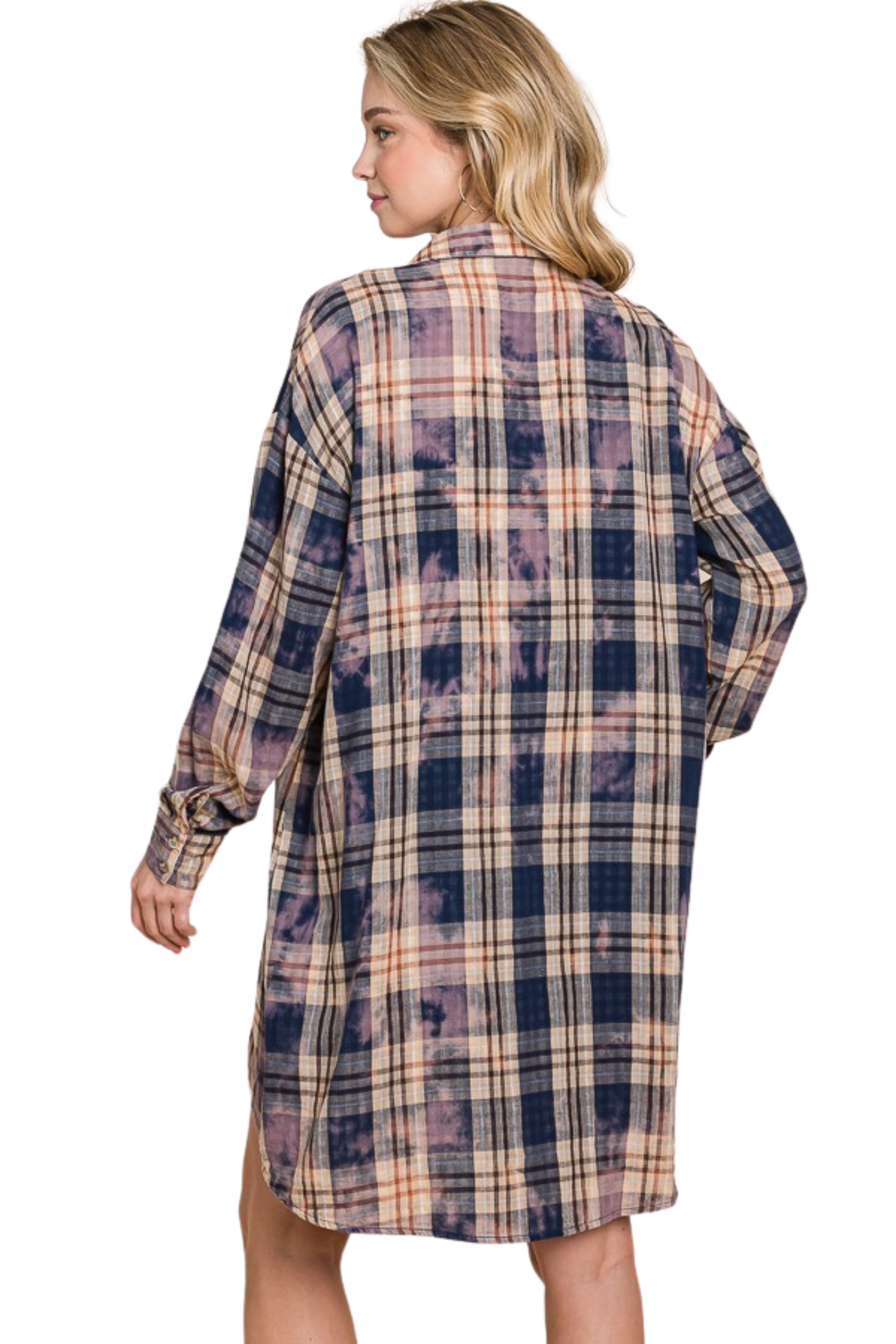 Tie Dyed Plaid Button Down Tunic