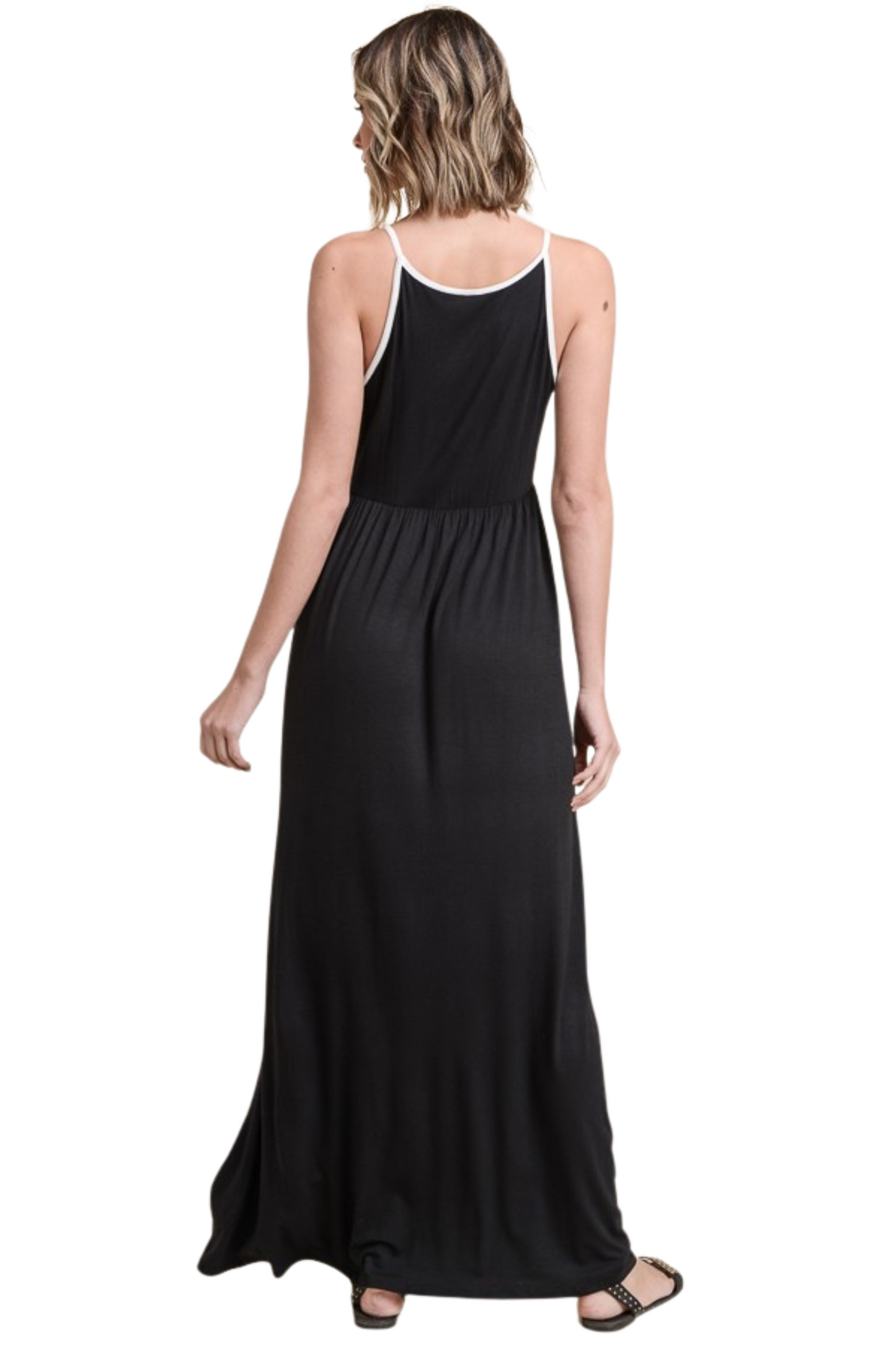 Sleeveless Maxi Dress with Contrast Eyelash Trim Lace