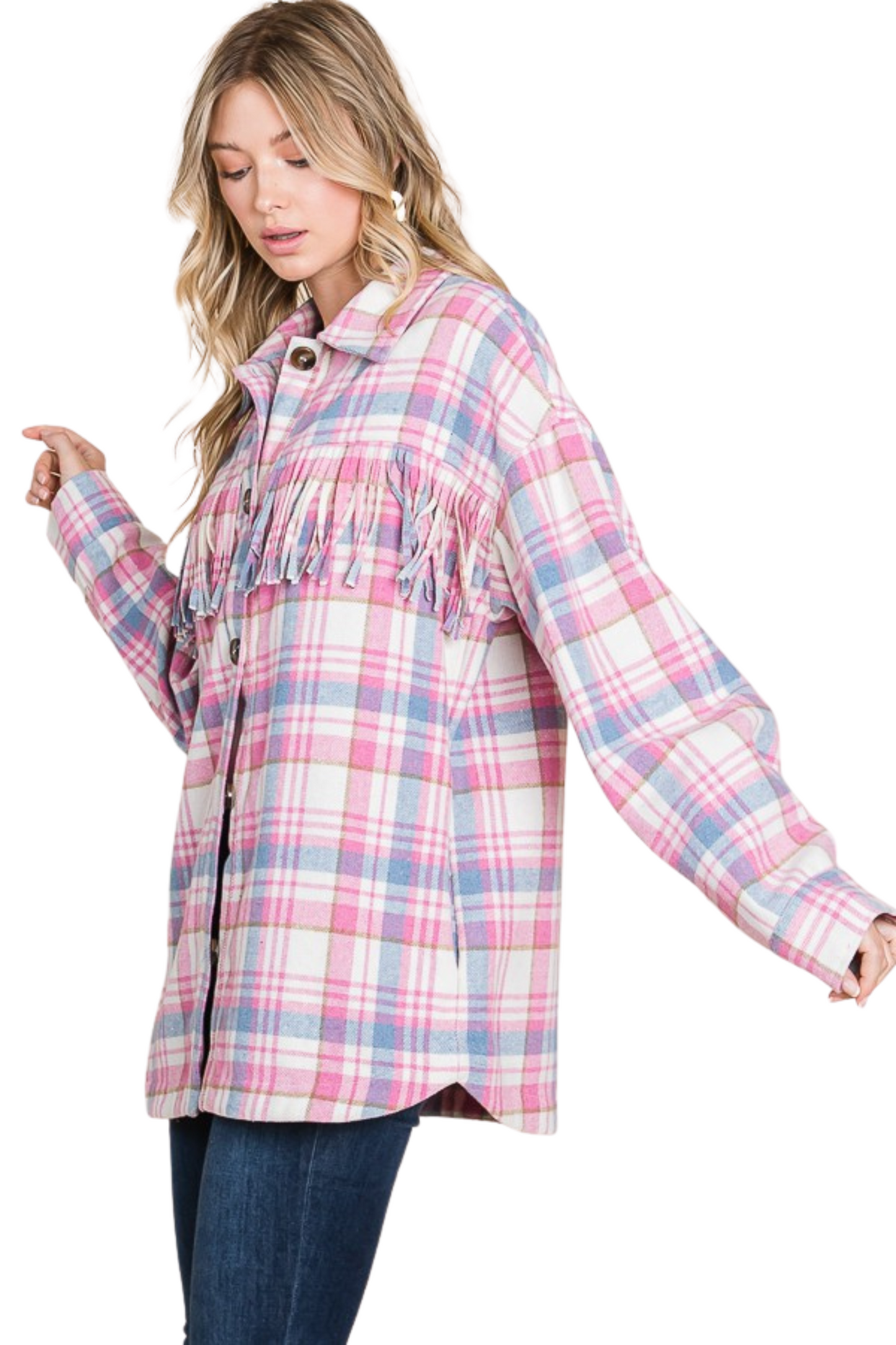 Pastel Plaid Flannel with Fringe Detail
