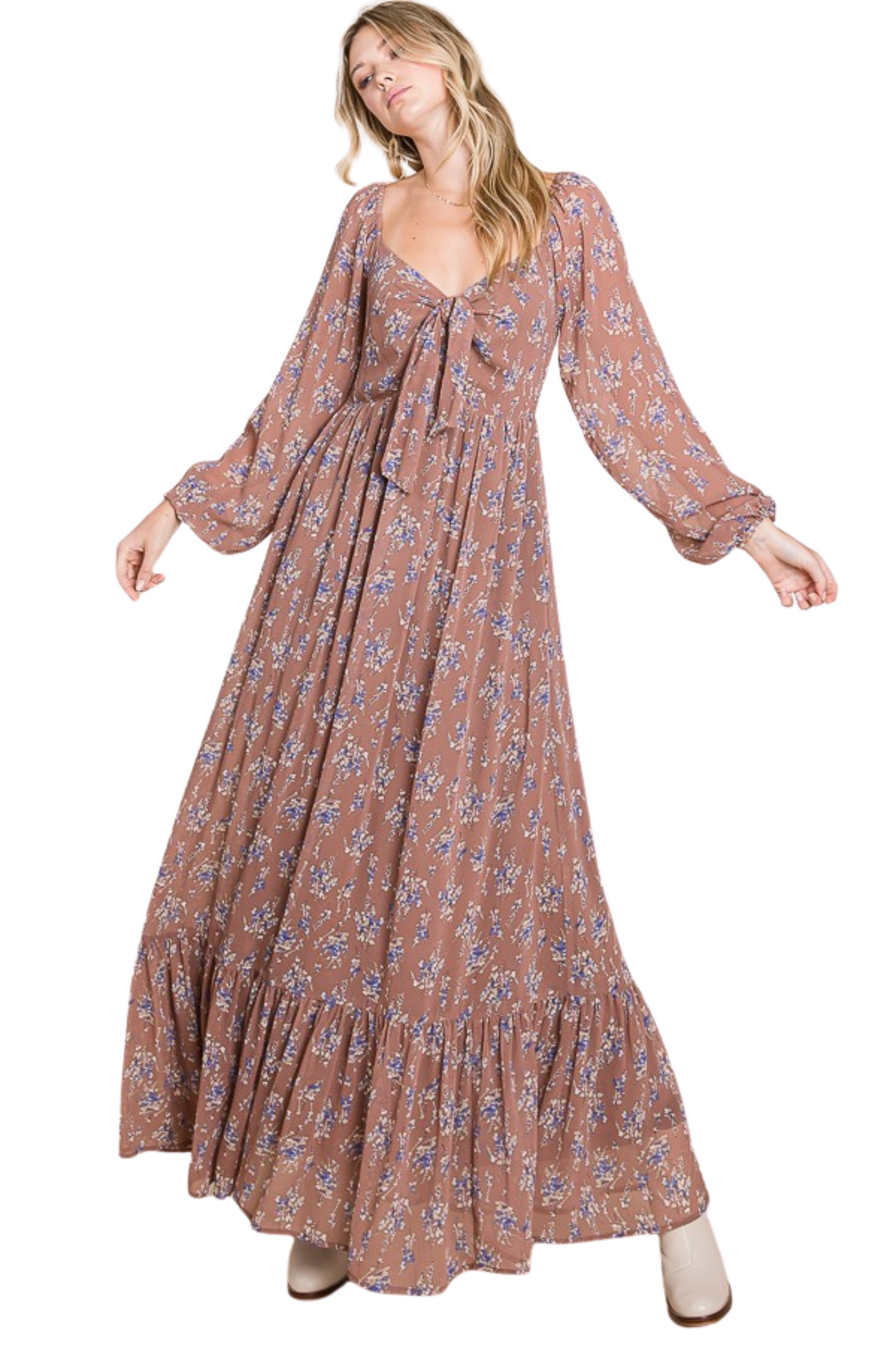 Floral Long Sleeve Flowy Maxi Dress